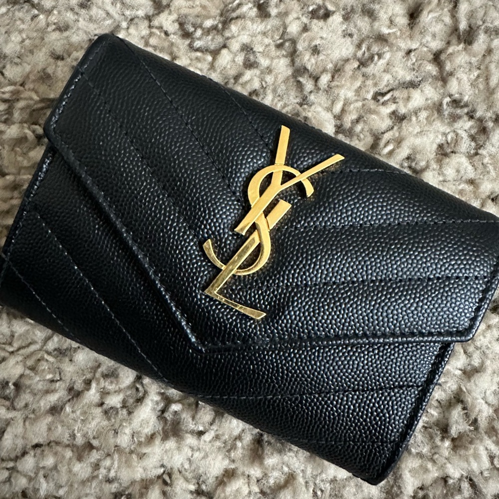 Yves Saint Laurent Black and Gold Leather Wallet
